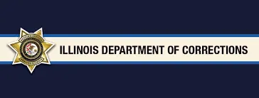 A blue and white banner with the words illinois department of corrections.