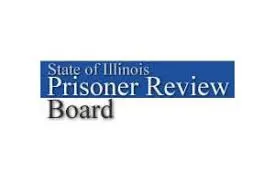 A blue and white logo for the state of illinois prisoner review board.