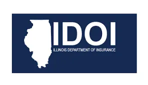 A blue and white logo for the illinois department of insurance.