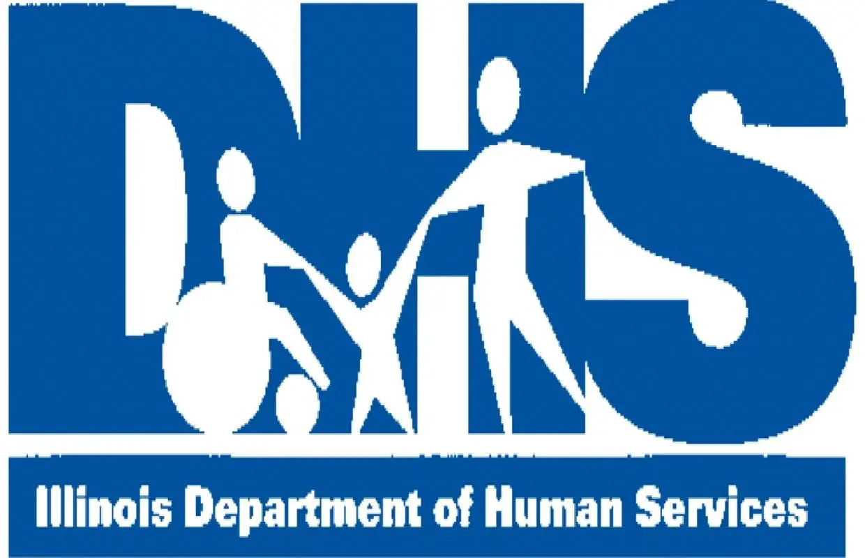A blue and white logo for the department of human services.