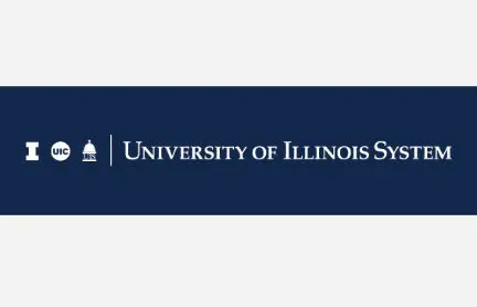 A blue banner with the university of illinois system logo.