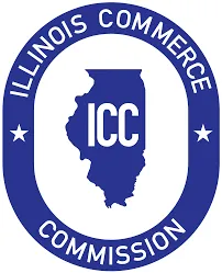 A blue circle with the words illinois commerce commission in it.